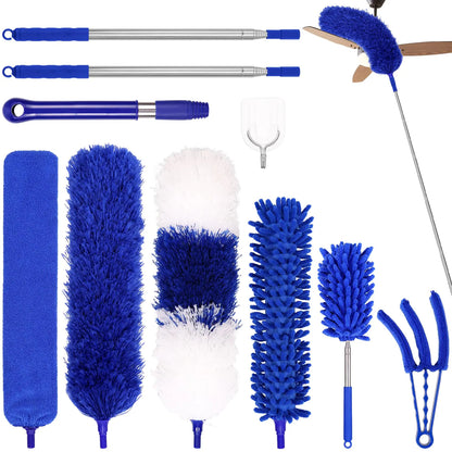 Extendable Microfiber Duster Set 10pc - Retractable, Washable & Reusable